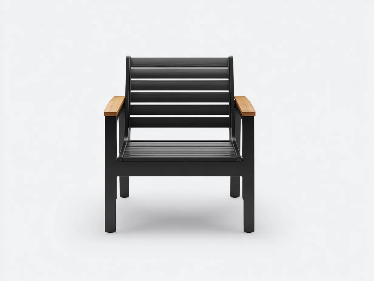 Loungesessel aus Metall und Holz 76x74x81 cm - Schwarz und Natur - für Terrasse und Garten im reduzierten Stil-Sanorihome