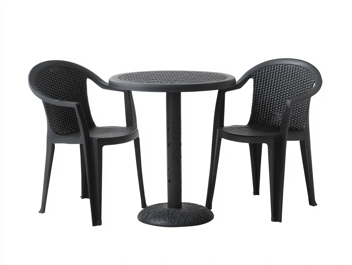 Essgruppe Kunststoff 76x76x74 cm - schwarz - runde Outdoor-Sitzgruppe in Rattanoptik-Sanorihome