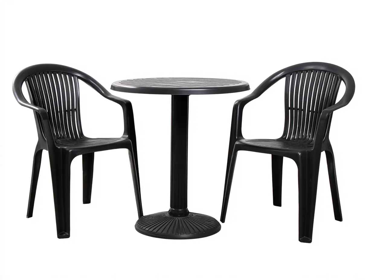 Essgruppe Kunststoff 78x78x75 cm - schwarz - runder Gartentisch mit Lamellenstühlen-Sanorihome