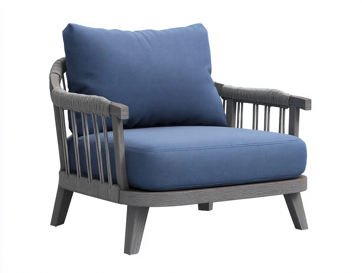 Loungesessel mit Seilbespannung 78x76x80 cm - Grau und Blau - für Terrasse und Garten im luftigen Outdoordesign-Sanorihome