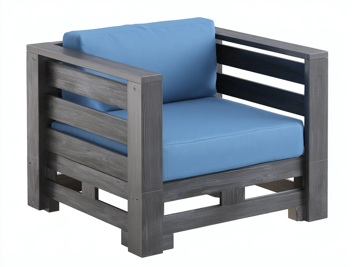 Loungesessel aus Holz 82x79x78 cm - Dunkelgrau und Blau - für Terrasse und Garten mit markantem Rahmen-Sanorihome