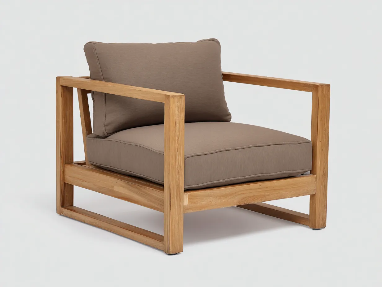 Loungesessel aus Teakholz 79x77x74 cm - Natur und Braun - für Garten und Terrasse mit geradlinigem Rahmen-Sanorihome