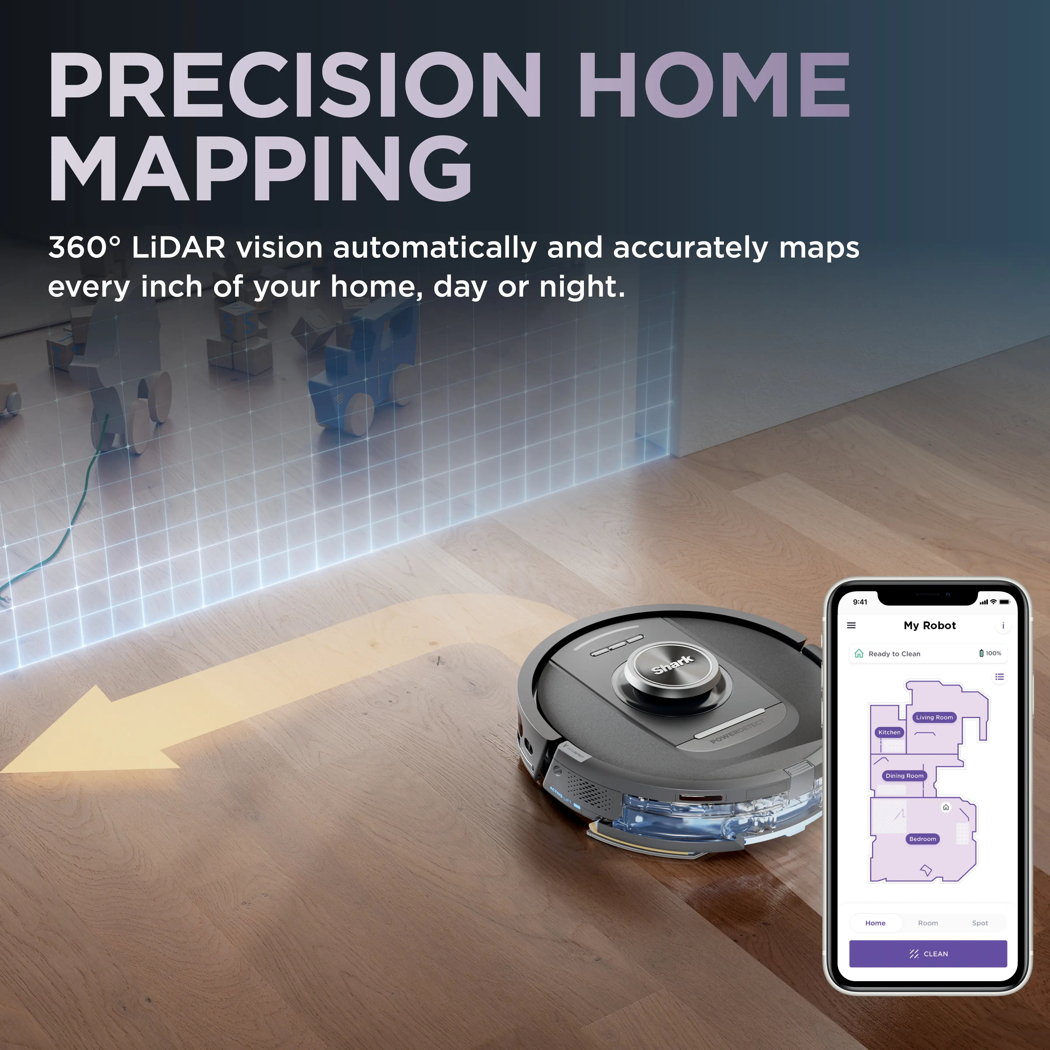 Shark PowerDetect 2-in-1 Robot Vacuum and Mop with NeverTouch Base - RV2820YE