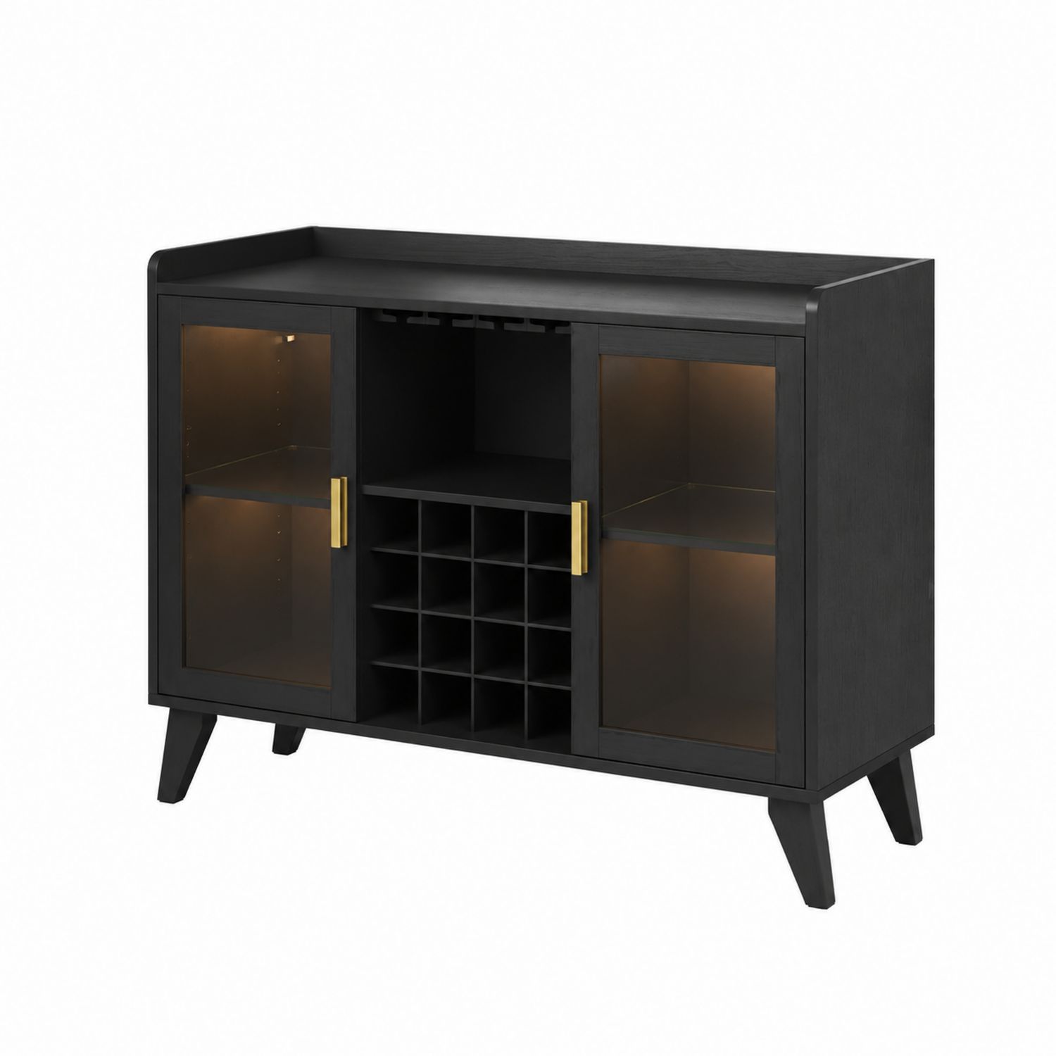 Czarny stojak na wino z półkami ze szkła hartowanego 120 cm