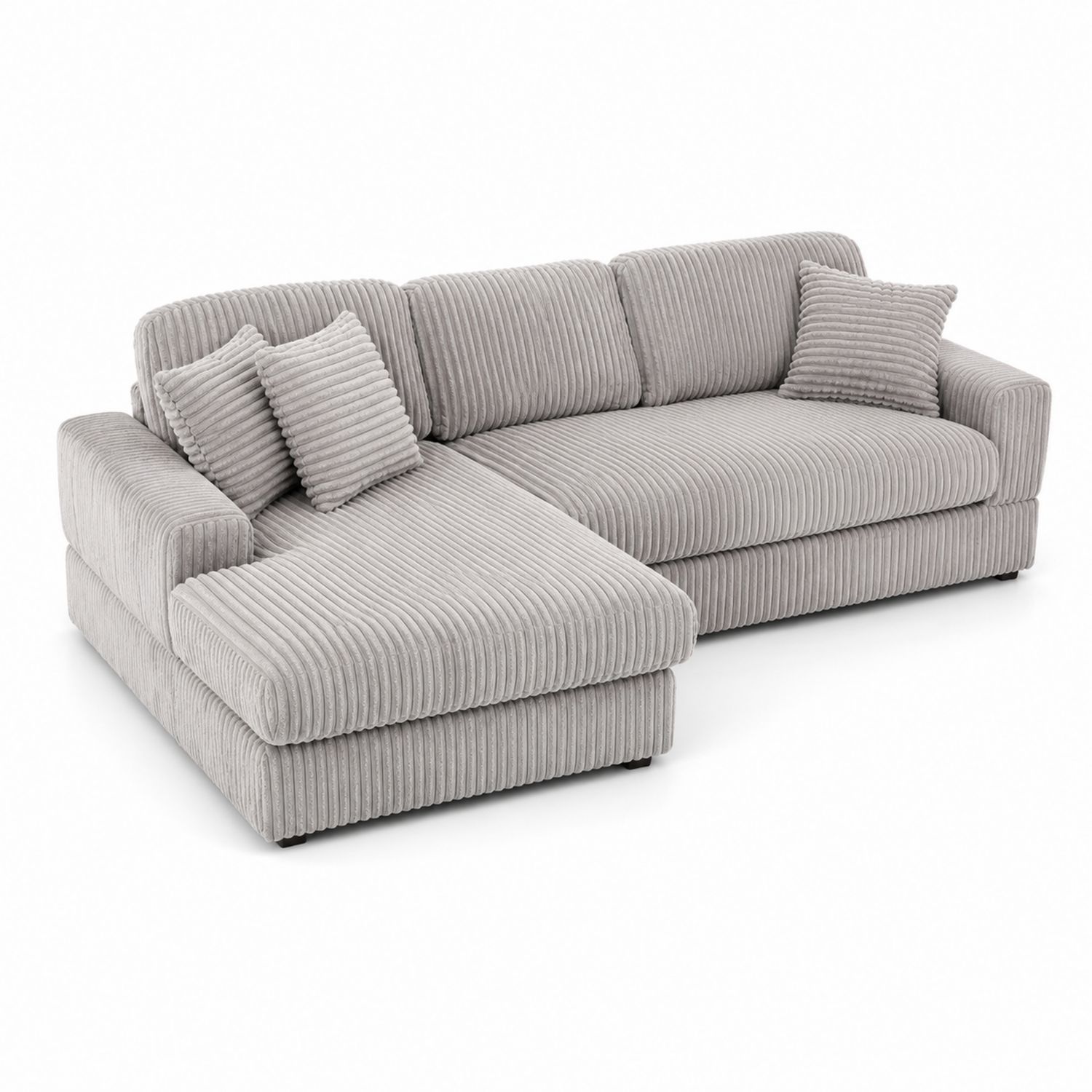 Sofa narożna lewostronna z tkaniny sztruksowej 230x150x85 cm Jasnoszara