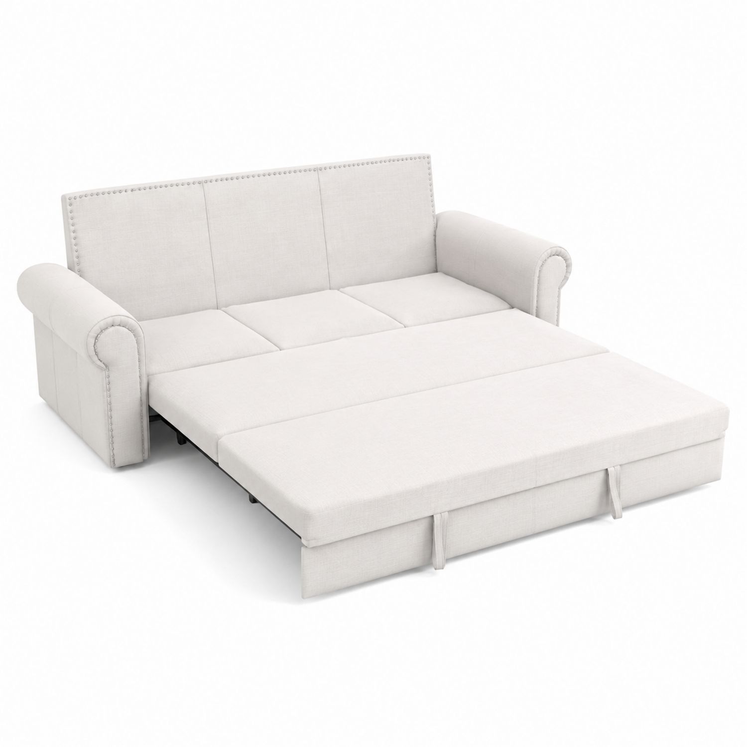 Sofa rozkładana 3-osobowa z tkaniny bawełnianej Biała 200x140 cm