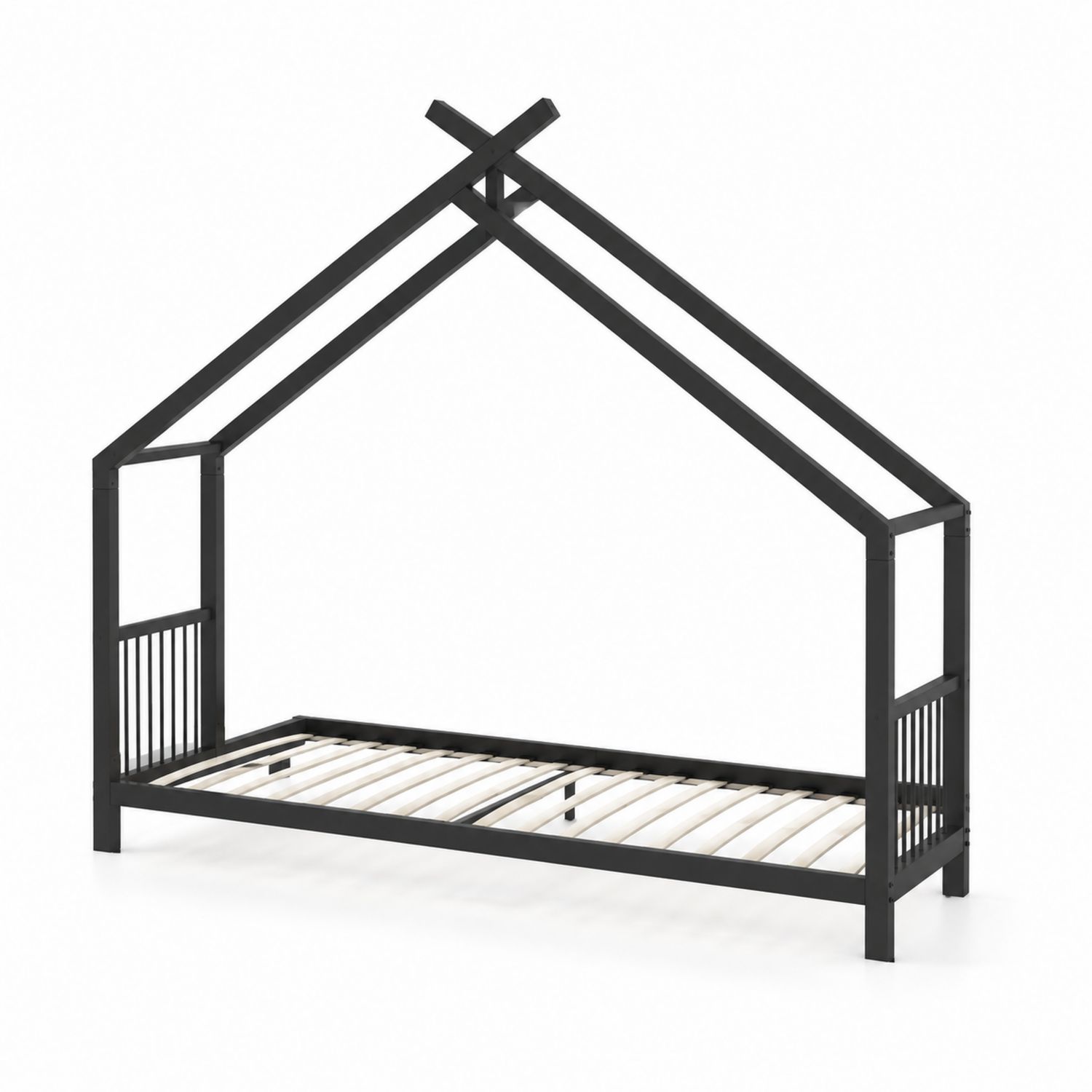 Łóżko dziecięce domek metalowe 90x200 cm Czarny