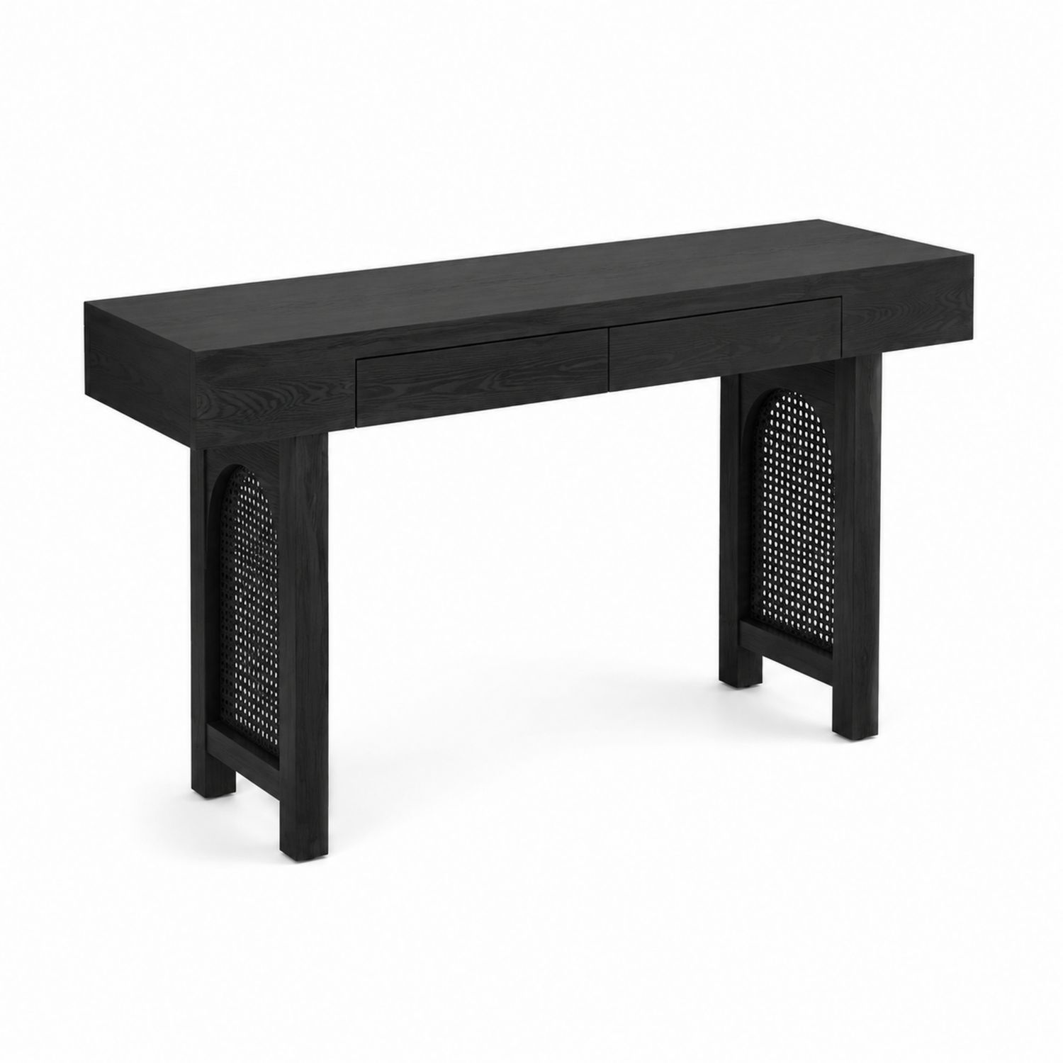 Stolik konsolowy z drewna dębowego i plecionki czarny 120 cm