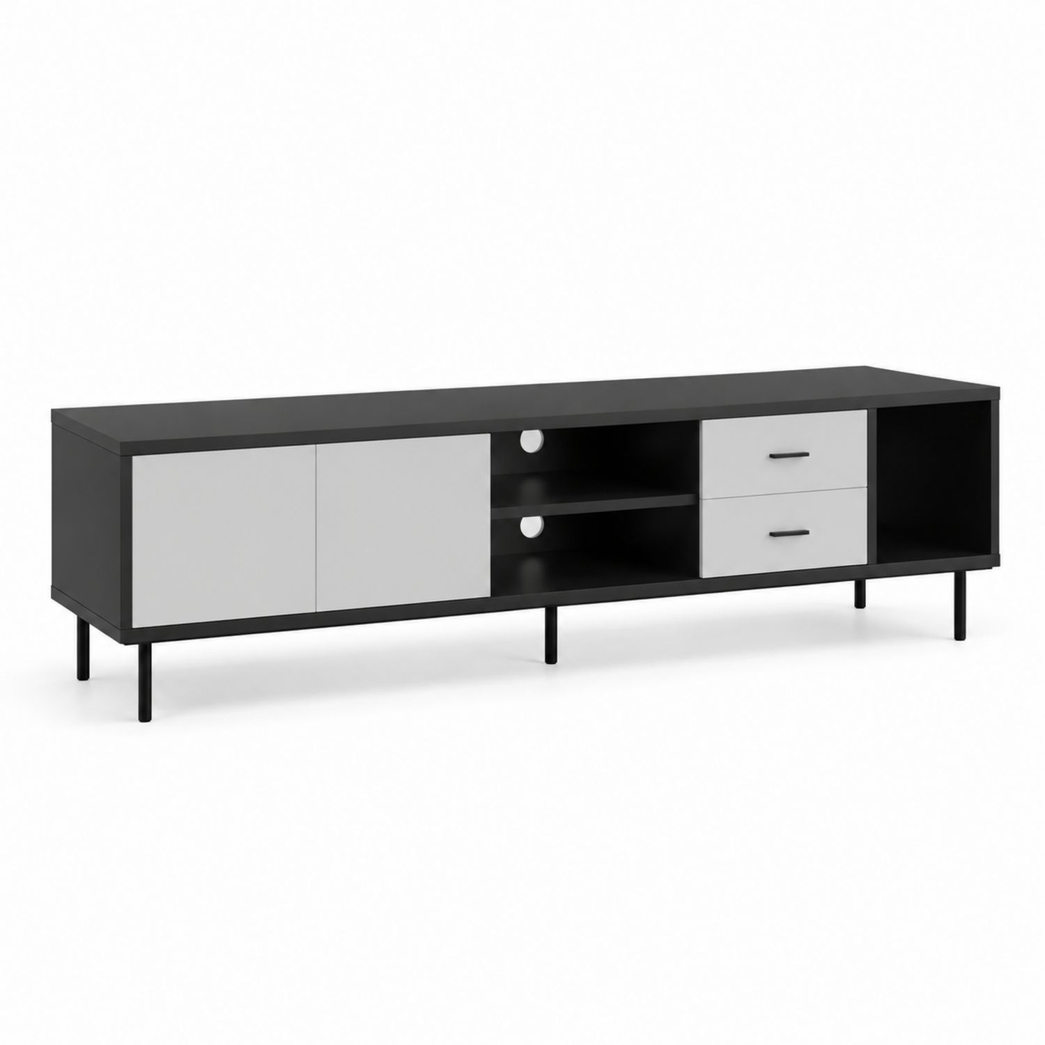 Szafka RTV z MDF i metalu, Czarny/Szary, 180x40x45 cm