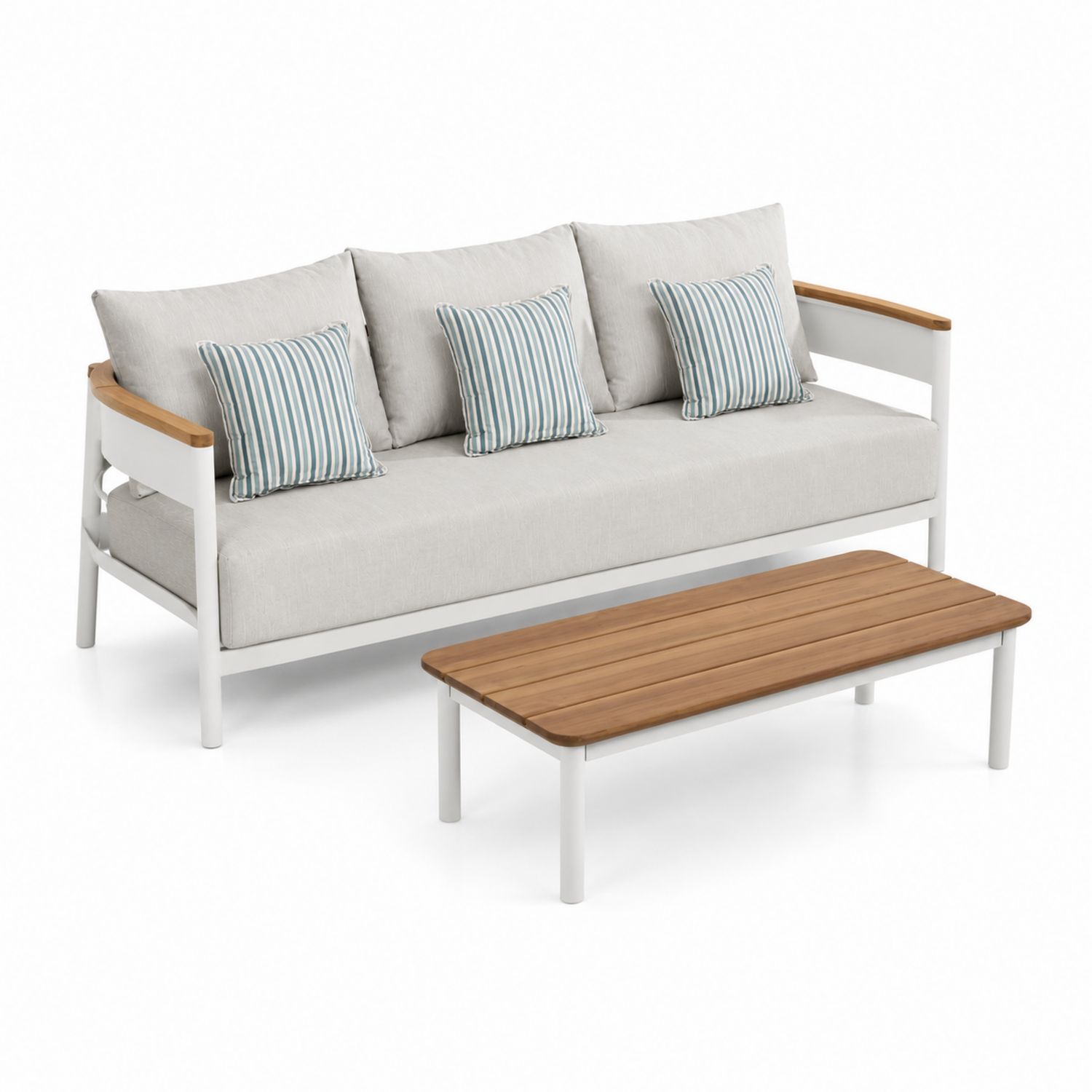 Sofa ogrodowa aluminiowa z tekowego drewna