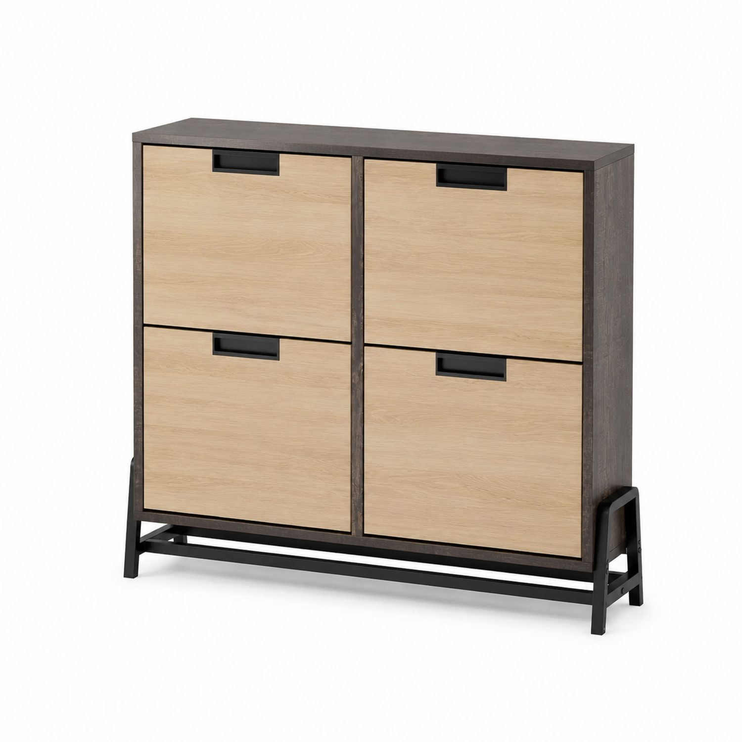 Szafka na buty z drewna dębowego i metalu 4 drzwi 100x90x35 cm