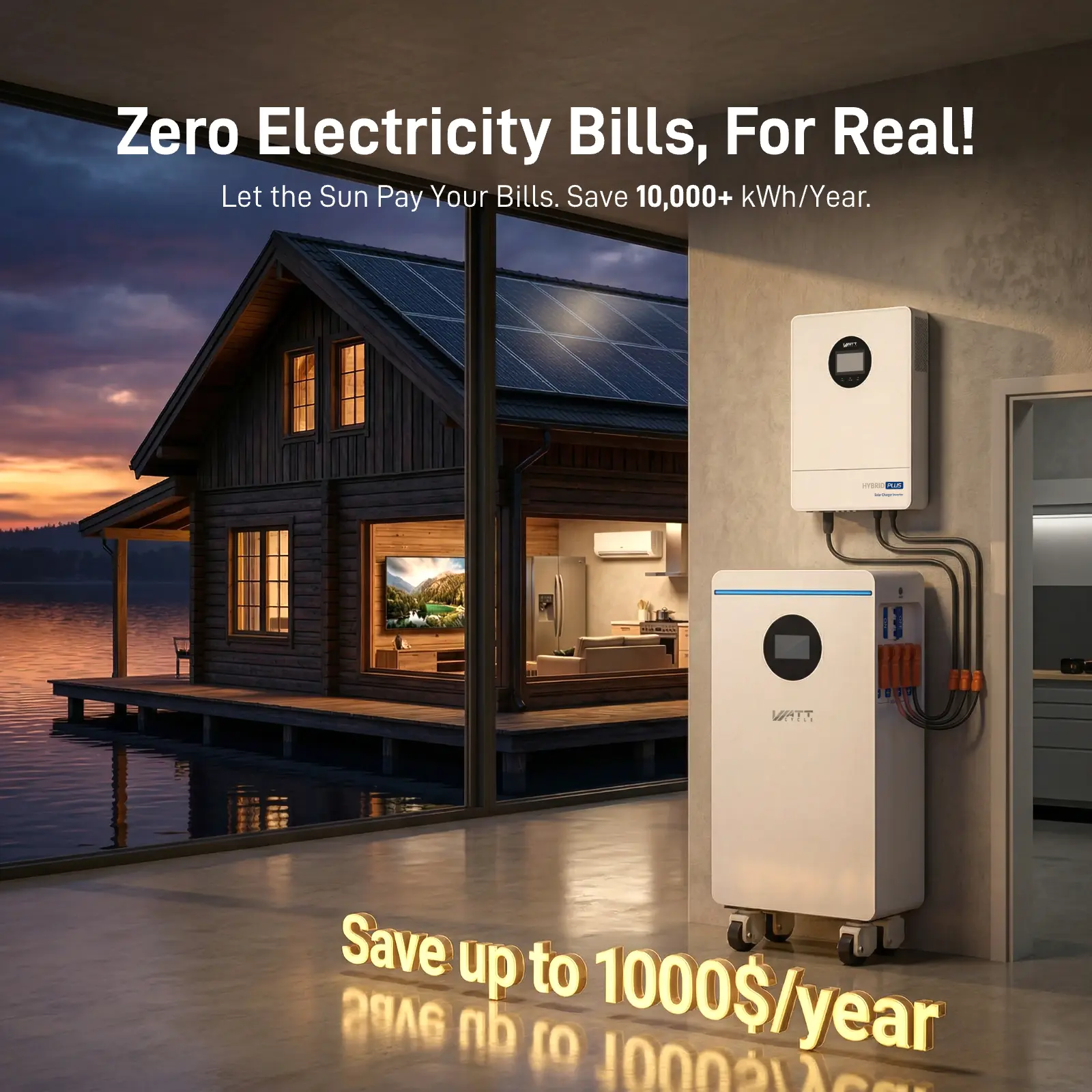 【Bundle】WattCycle Storm-Ready Power System Kit 48V 12kW Hybrid Inverter + 48V 314Ah 16kWh Battery LiFePO4  Lithium Battery with Smart BMS, Bluetooth, Active Balancing & Communication solar system