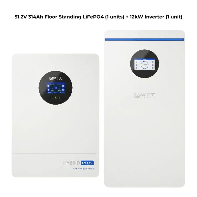 【Bundle】WattCycle Storm-Ready Power System Kit 48V 12kW Hybrid Inverter + 48V 314Ah 16kWh Battery LiFePO4  Lithium Battery with Smart BMS, Bluetooth, Active Balancing & Communication solar system