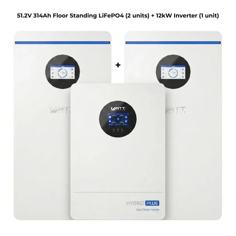 【Bundle】WattCycle Storm-Ready Power System Kit 48V 12kW Hybrid Inverter + 48V 314Ah 16kWh Battery LiFePO4  Lithium Battery with Smart BMS, Bluetooth, Active Balancing & Communication solar system