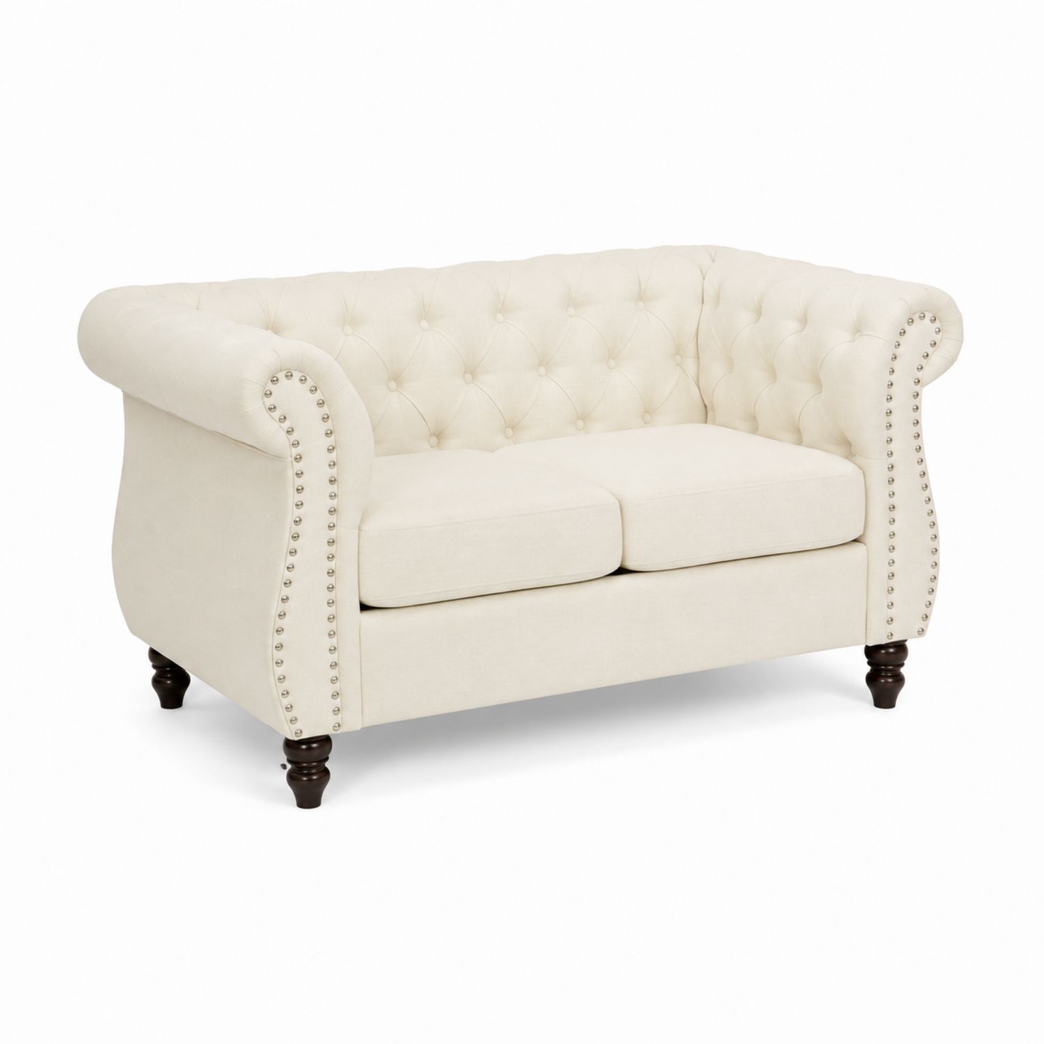 Dwuosobowa Sofa Chesterfield z Drewna i Tkaniny Kremowa 150 cm-novarvex