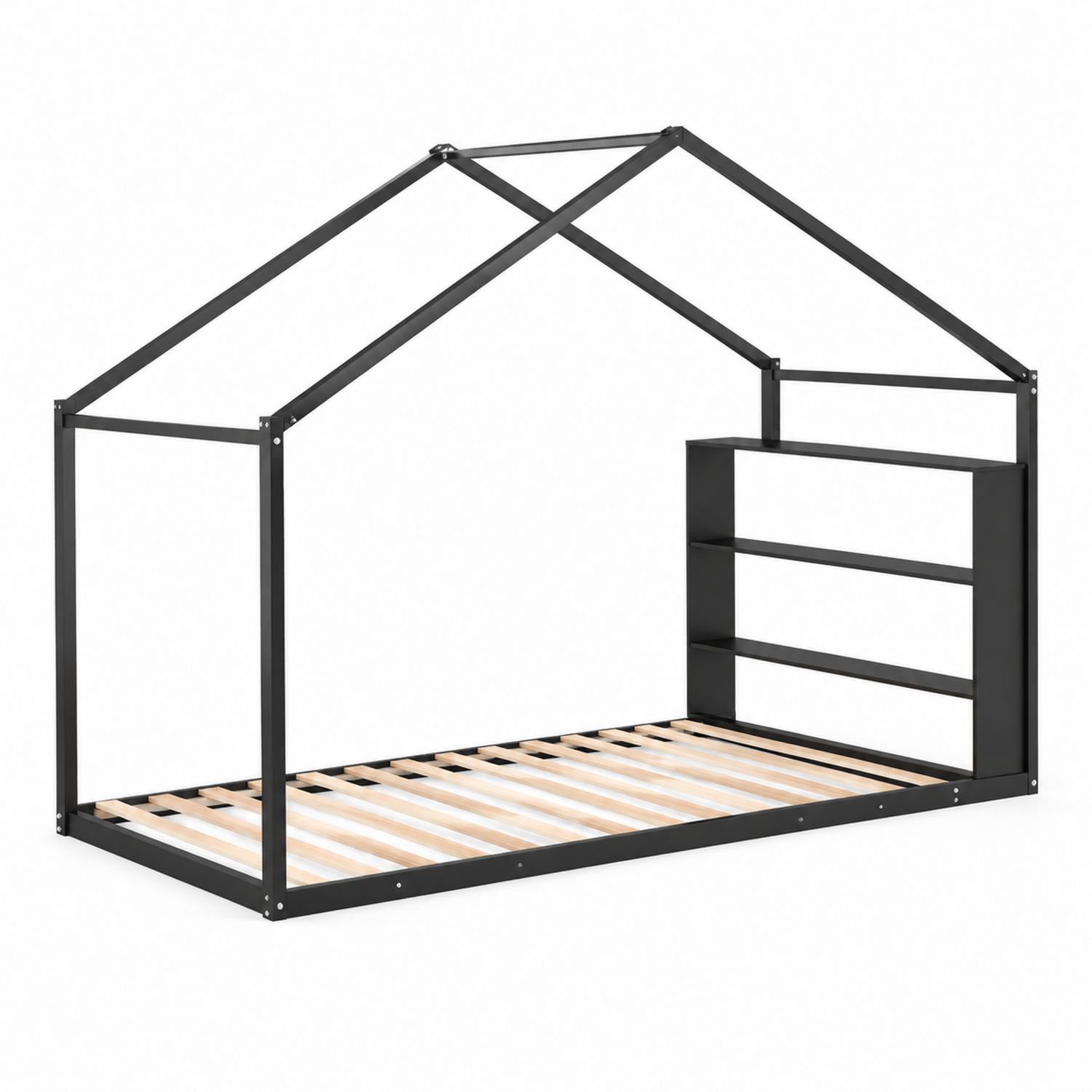 Łóżko dziecięce metalowe z regałem 90x200 cm Czarny-novarvex