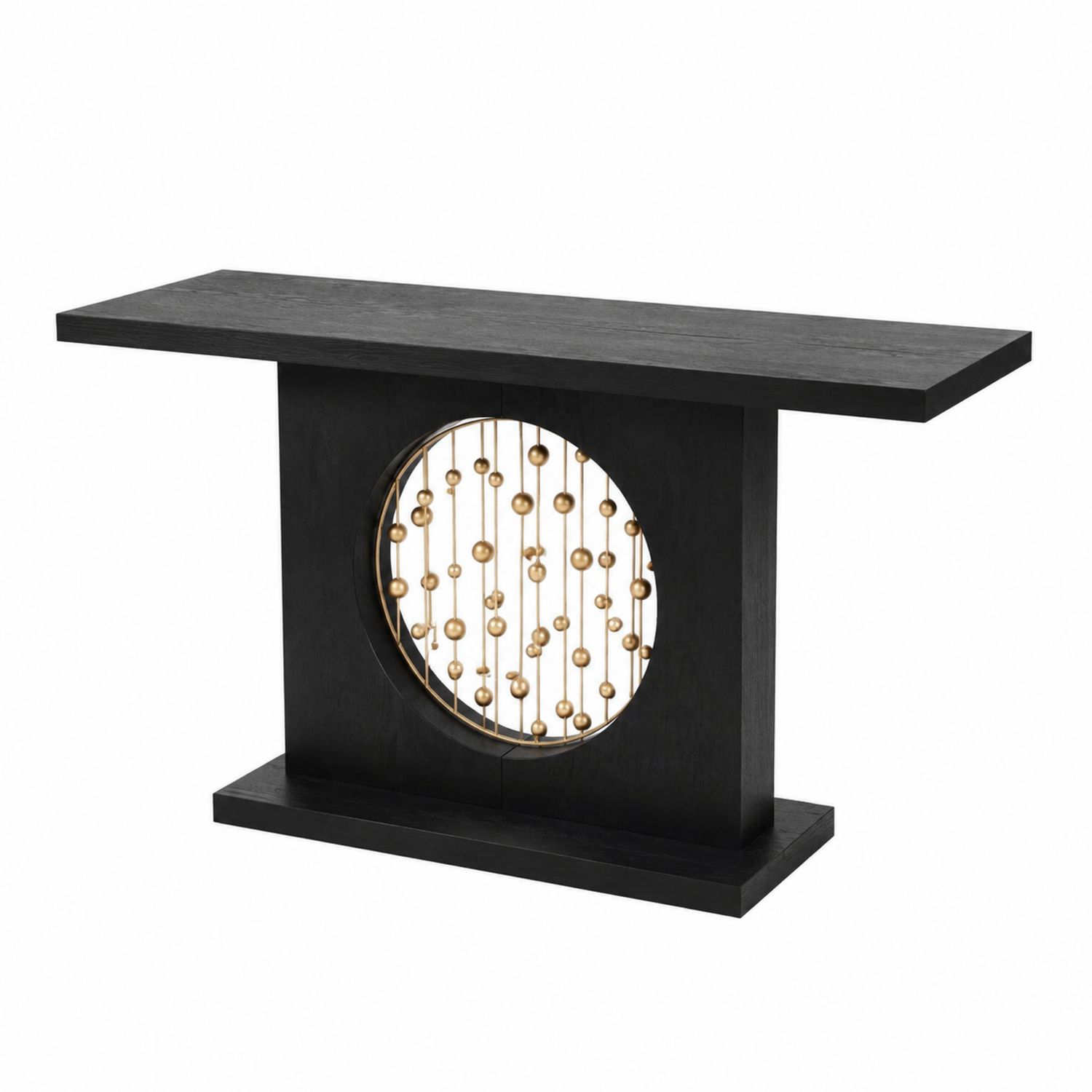 Stolik konsolowy prostokątny z metalową dekoracją czarny złoty 120x35x80 cm-novarvex