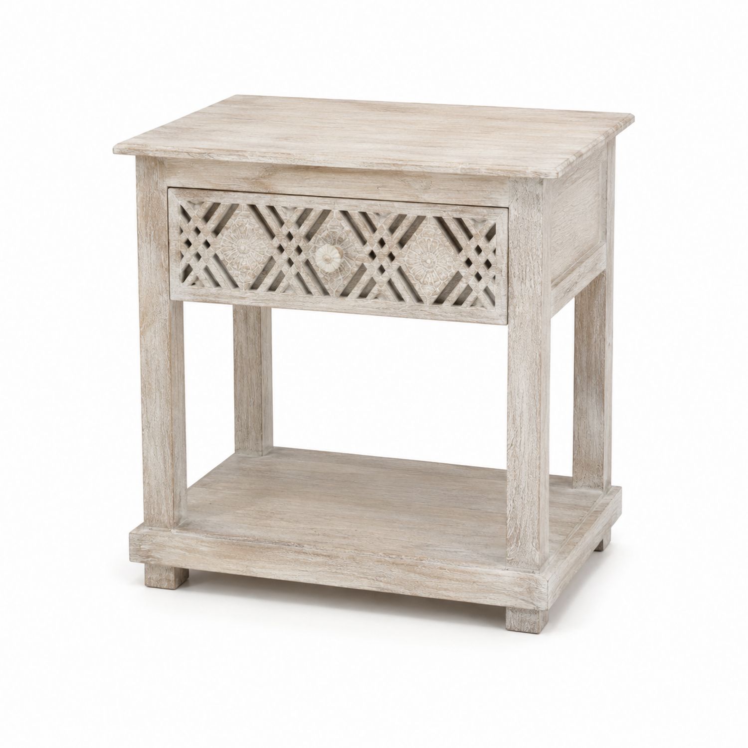Stolik nocny drewniany z mango 55x35x60 cm Beżowy-novarvex