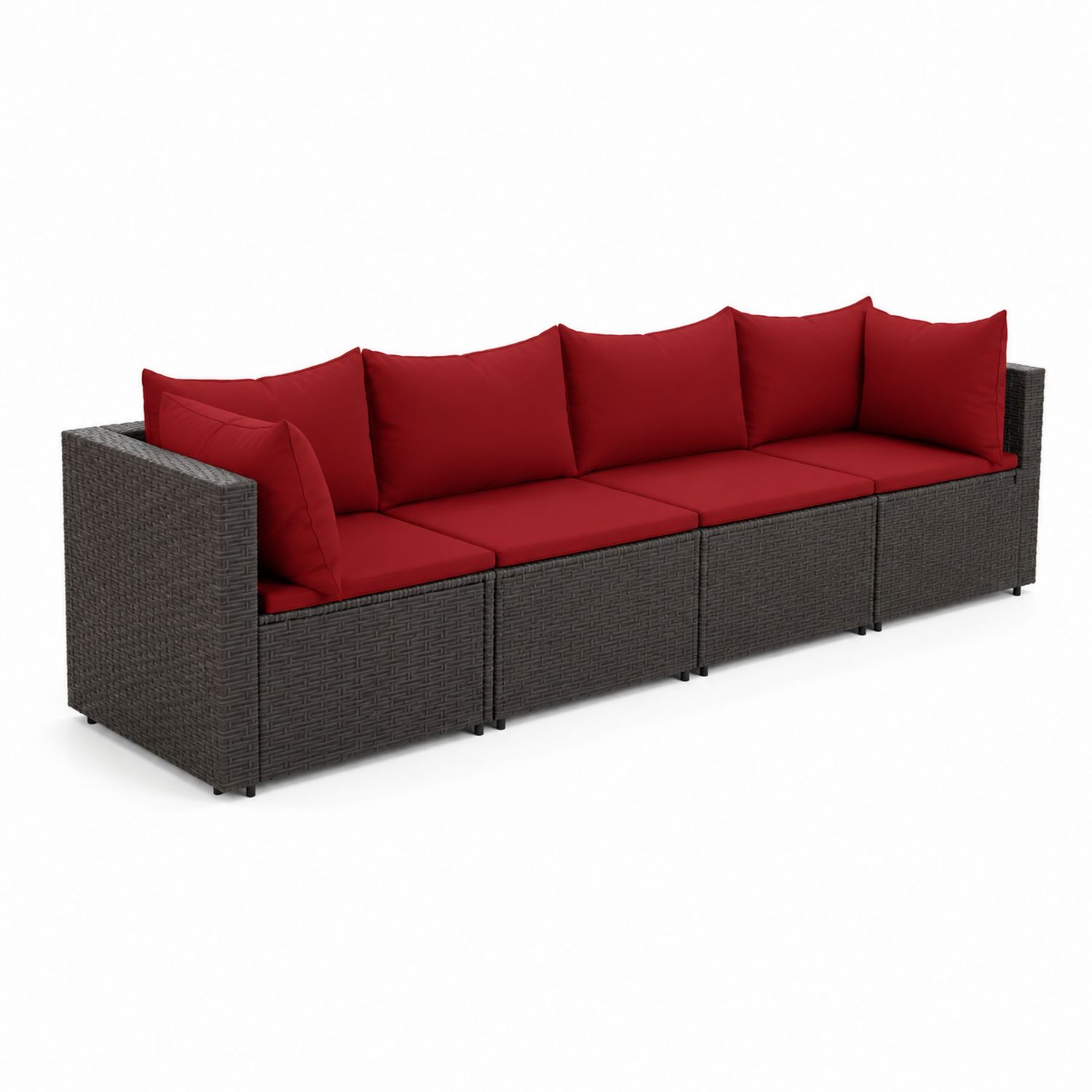 Sofa ogrodowa 4-osobowa z technorattanu Czerwony-novarvex
