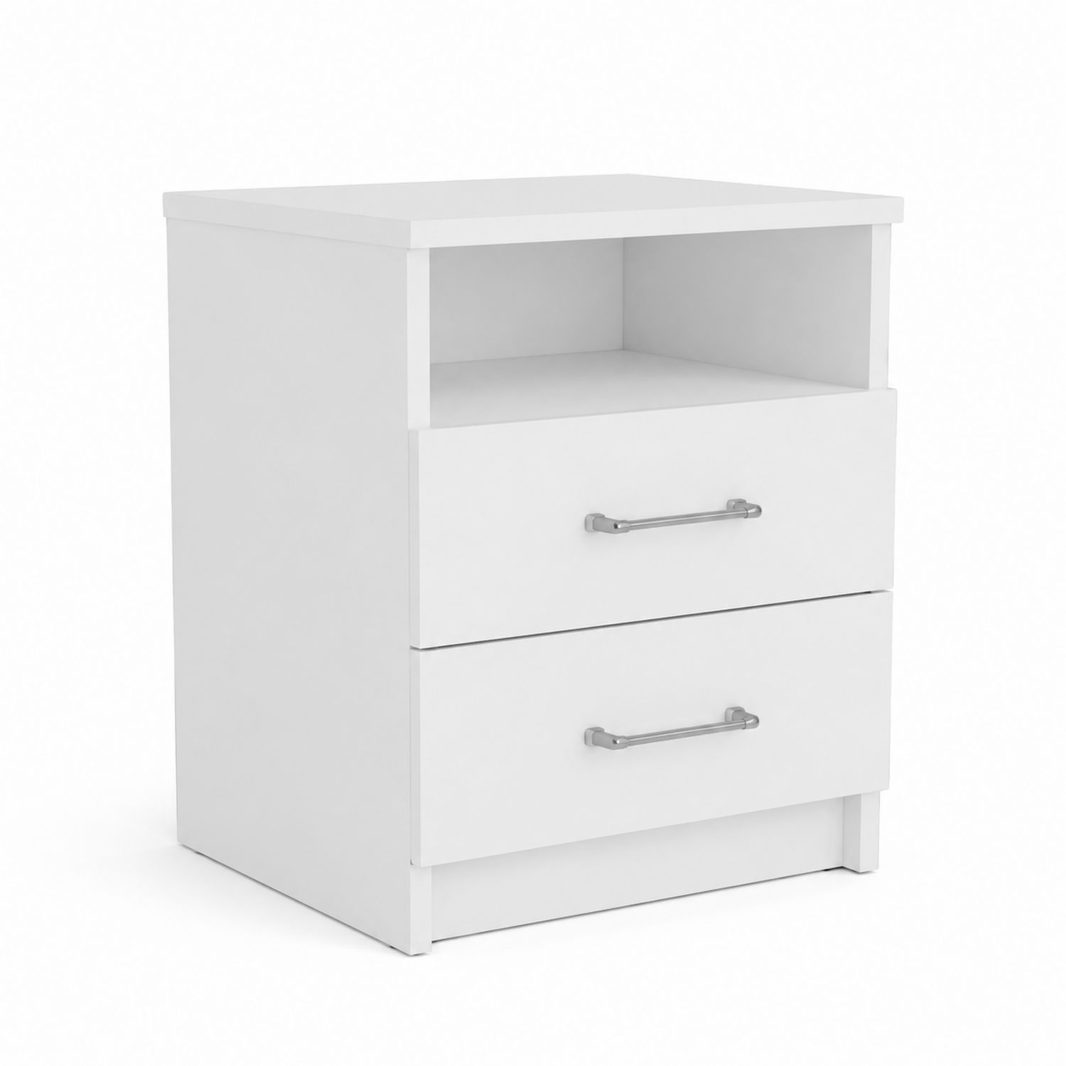 Stolik nocny drewniany z szufladami i półką biały 60x40x35 cm-novarvex