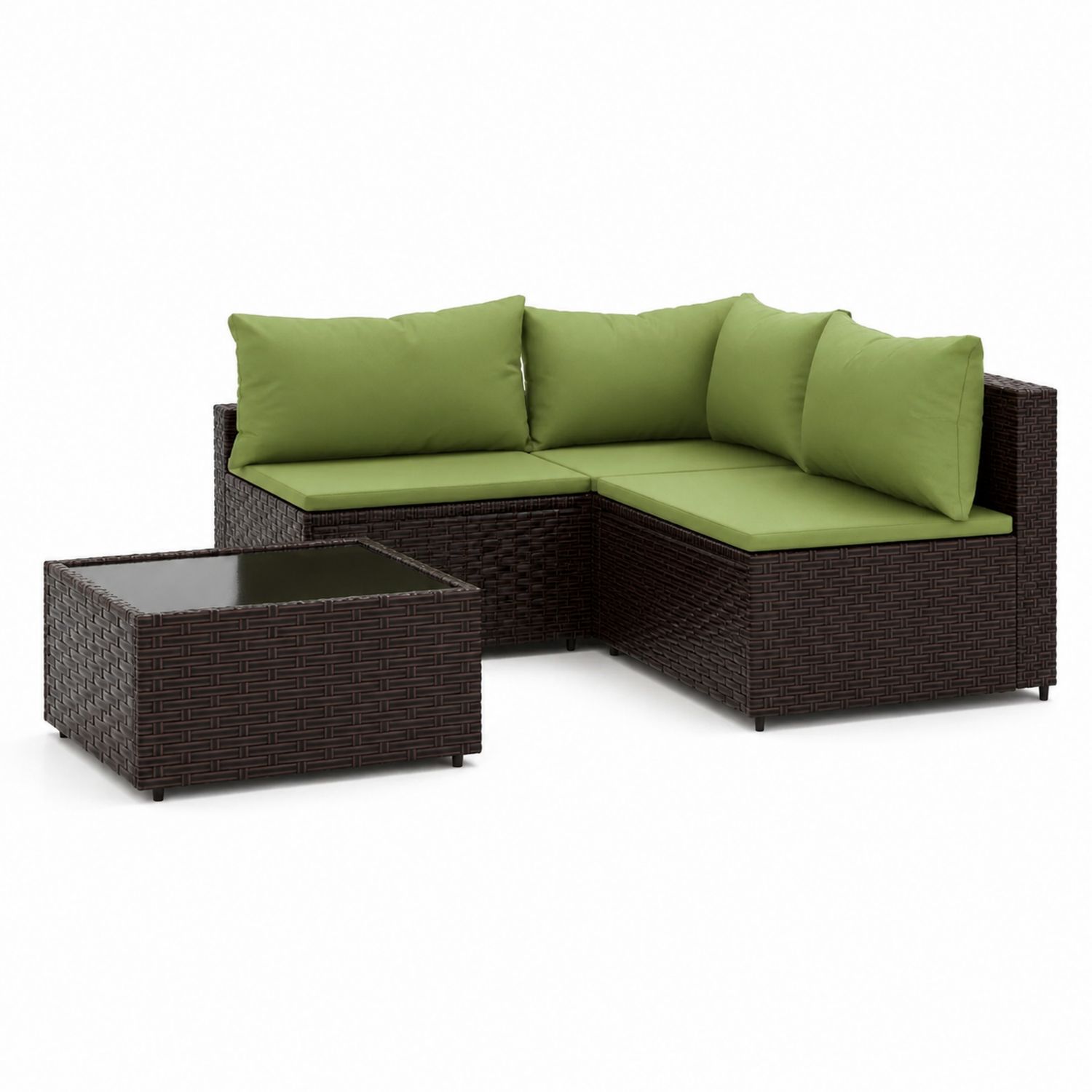 Sofa narożna z wikliny PE z zielonymi poduszkami-novarvex