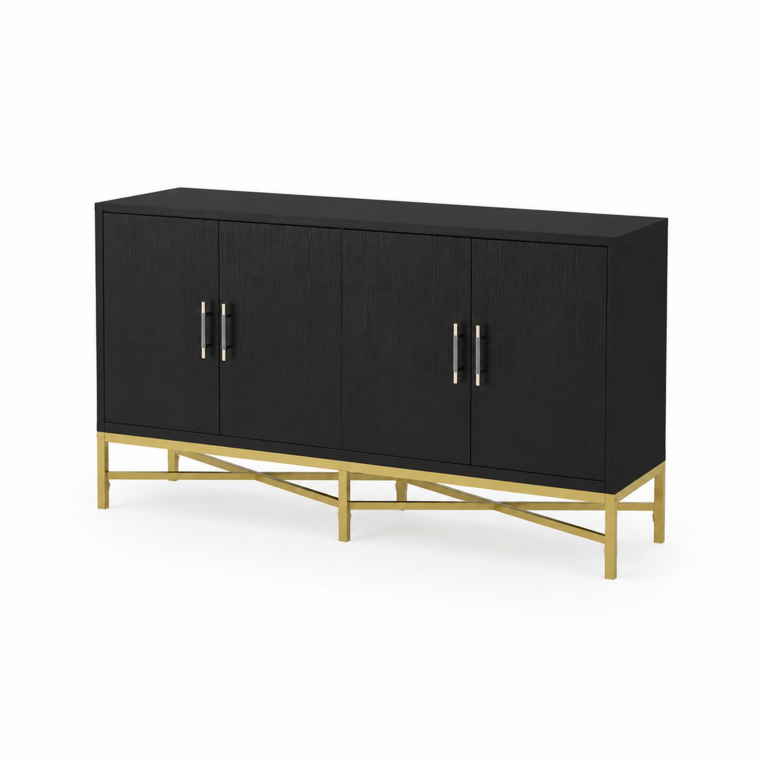 Kredens drewniany z metalową podstawą czarny/złoty 160x40x80 cm-novarvex