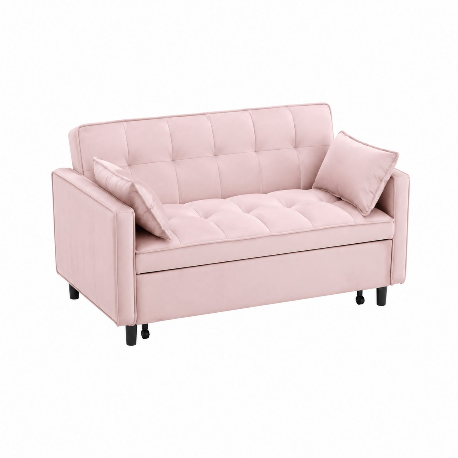 Sofa dwuosobowa aksamitna różowa z poduszkami-novarvex