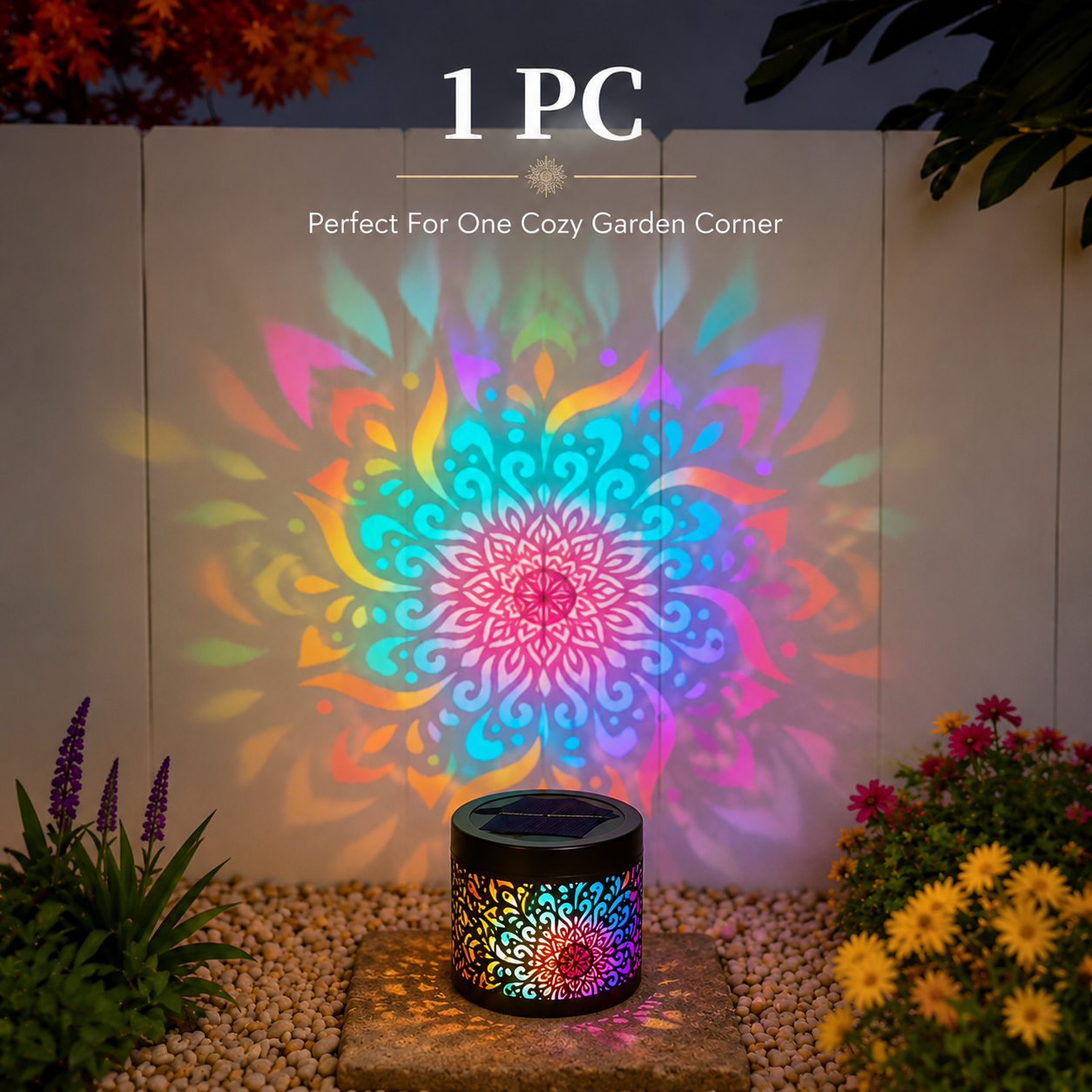 Solar Mandala Projector Light – Waterproof Outdoor Decorative Wall &amp; Garden Light-LUN