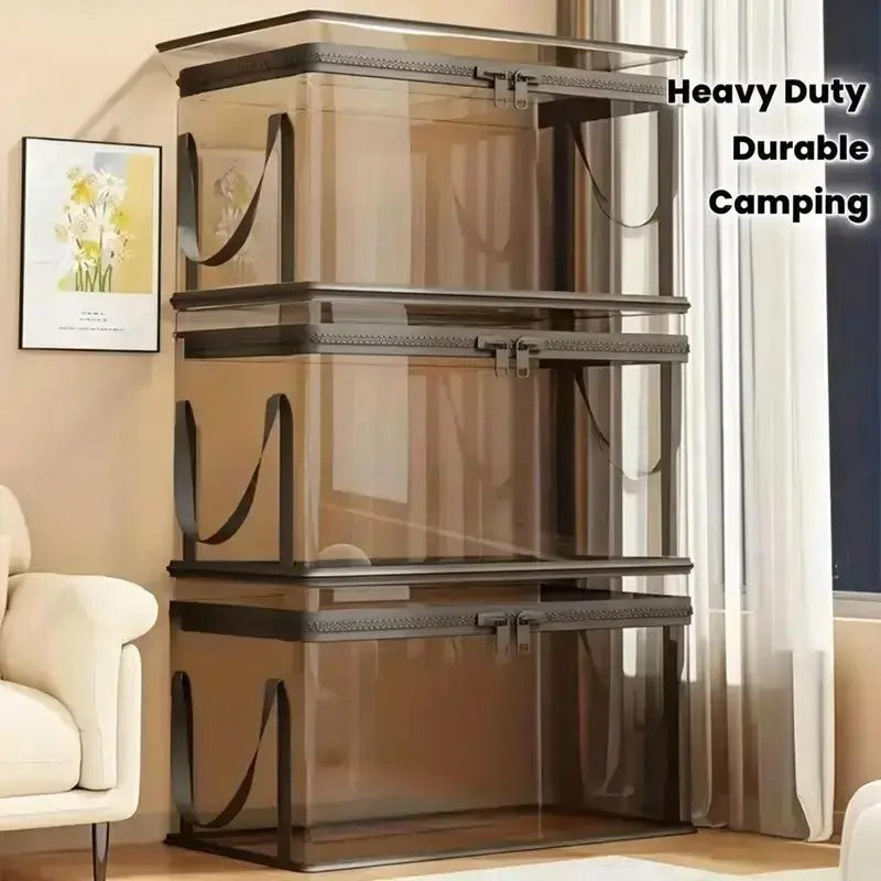 📦Large Clear Thick Plastic Storage Box with Hinged Lid Heavy-Duty Durable High Capacity Organizer, Perfect for Home, Camping, Travel, Attic and Moving-LUN