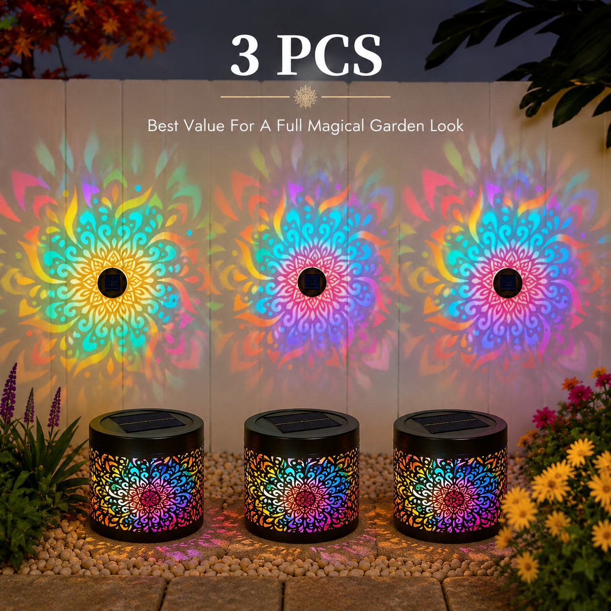Solar Mandala Projector Light – Waterproof Outdoor Decorative Wall &amp; Garden Light-LUN