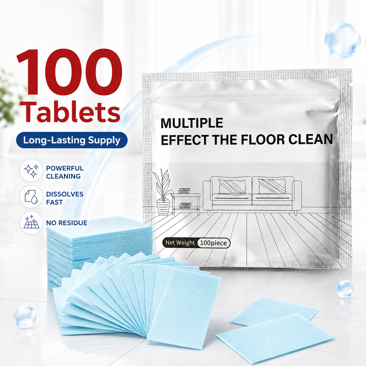 ✨ Fast-Dissolving Floor Cleaning Tablets – 100PCS Multi-Surface Home Cleaner-LUN