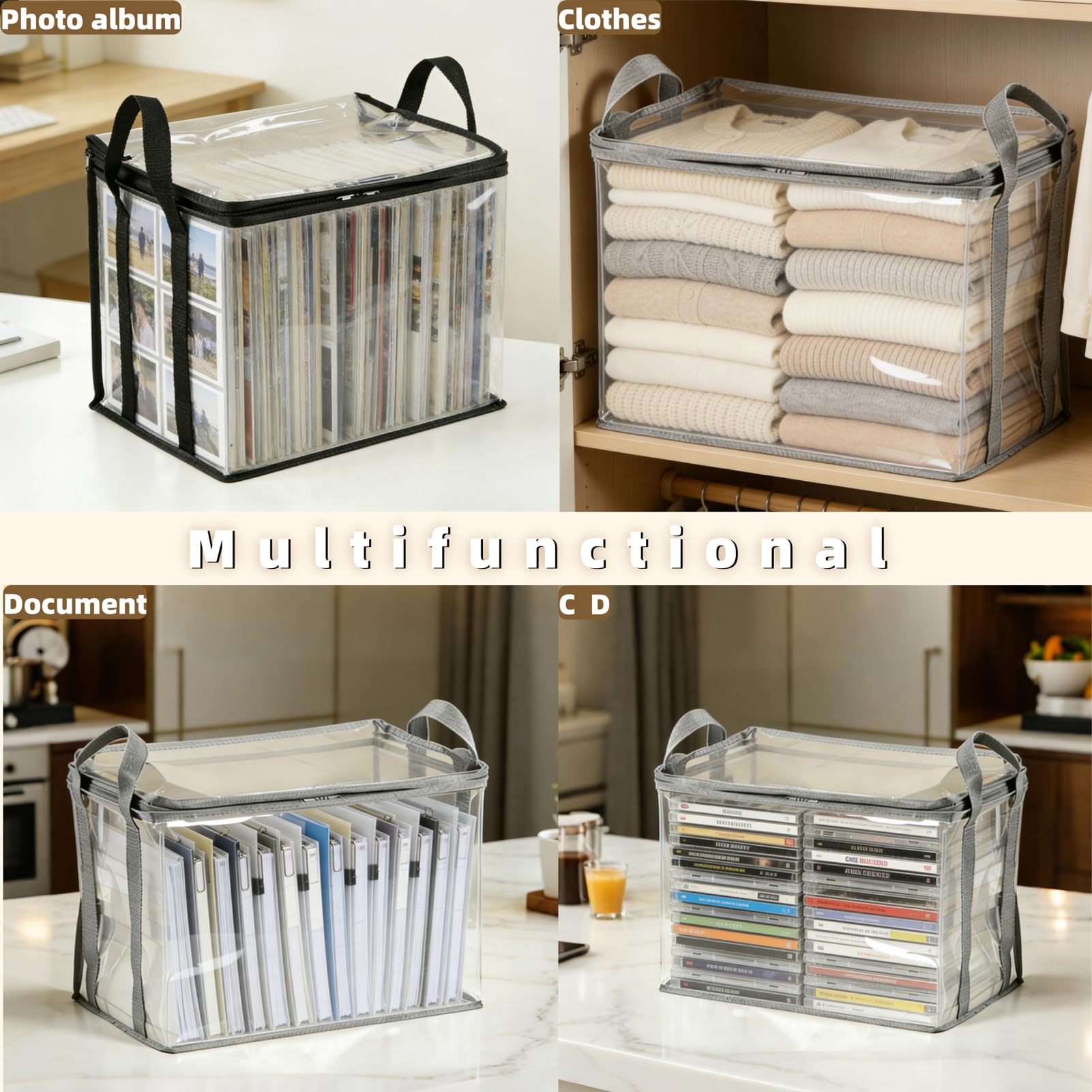 【Summervibes】Large Clear Thick Plastic Storage Box with Hinged Lid, Heavy-Duty Durable High Capacity Organizer, Perfect for Home, Camping, Travel, Attic and Moving