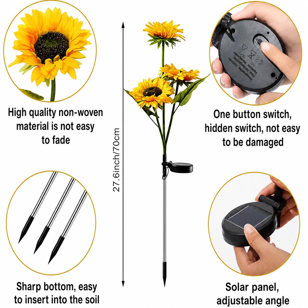 Solar Powered LED Sunflower Garden Lights Set of 2/4/6 Pieces Realistic Nighttime Glow for Yard Lawn Patio Porch Waterproof IP65 Energy Efficient Outdoor Lighting Durable Plastic Flowers All Weather Protection Solar Powered LED Sunflower Garden Lights Set of 2/4/6 Pieces Realistic Nighttime Glow for Yard Lawn Patio Porch Waterproof IP65 Energy Efficient Outdoor Lighting Durable Plastic Flowers All Weather Protection