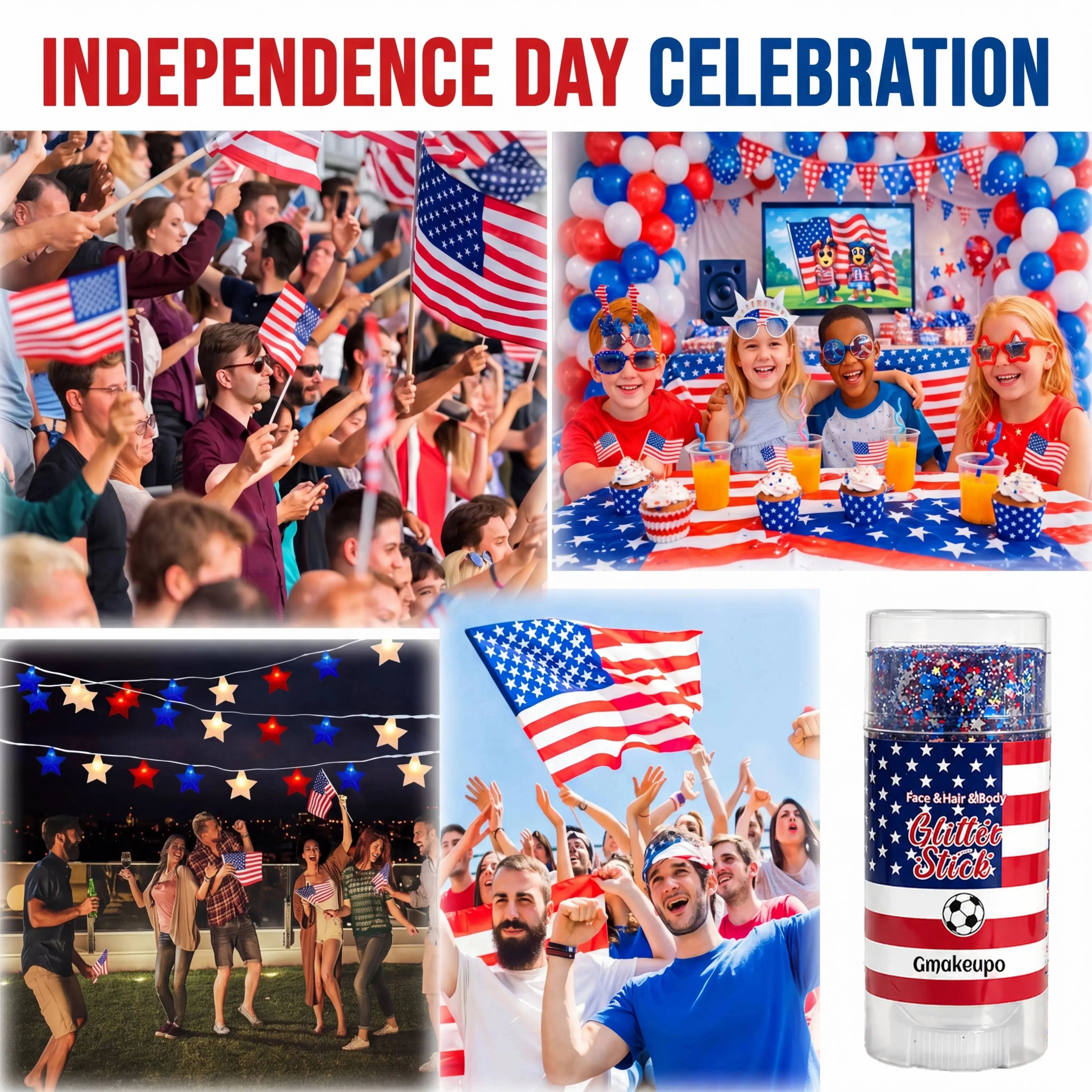 🎁🦅4th of July Glitter Stick✨🔔3-in-1 Patriotic Glow😍✨Red, White & Blue Glitter Body Stick-HS
