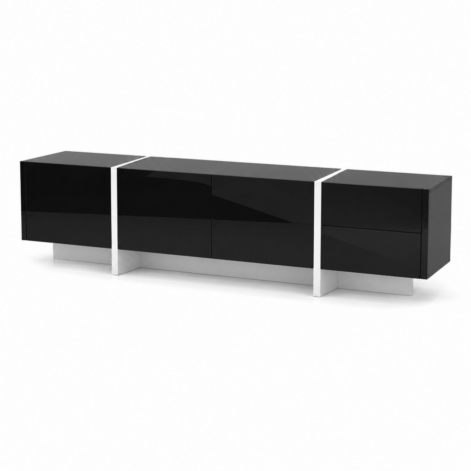 Szafka RTV czarna i srebrna z MDF i stali nierdzewnej 200 cm