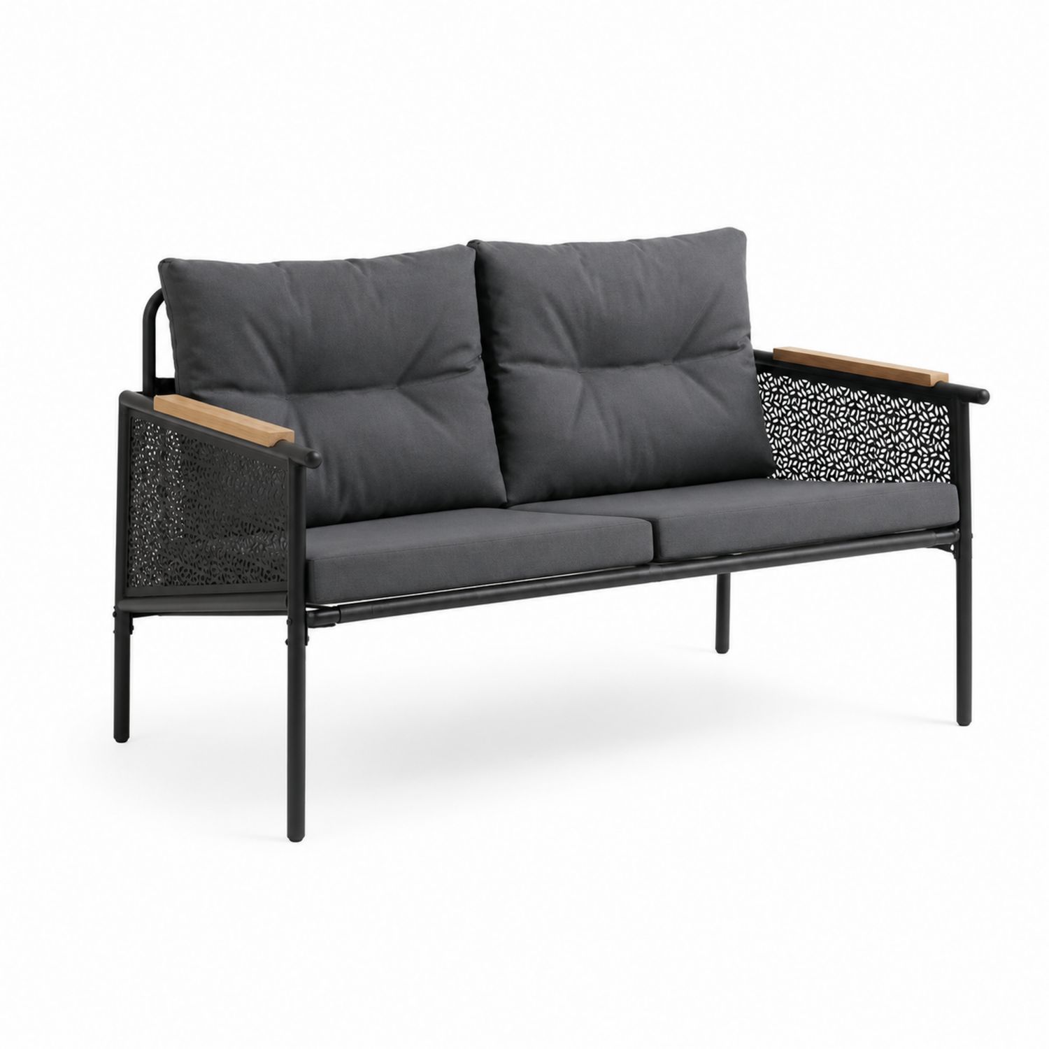Metalowa sofa z poduszkami grafitowymi
