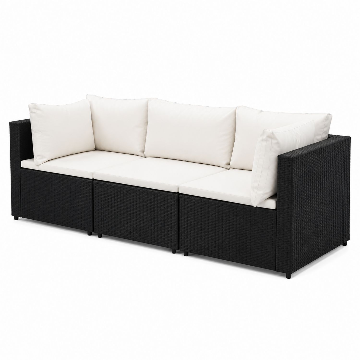 Sofa ogrodowa z technorattanu czarny/beżowy
