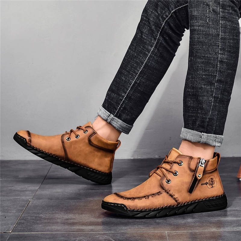 (⏰LAST DAY-50% OFF🛒)Men's Outdoor Comfort Leather Hand-sewn Zipper Boots Non-slip Durable Driving Boots
