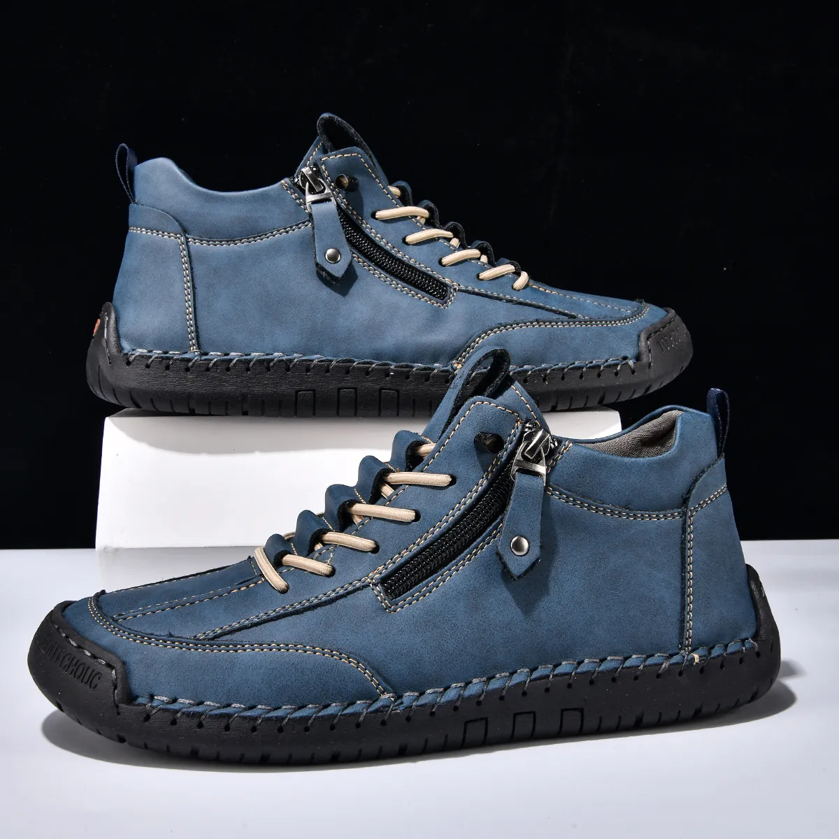 (⏰LAST DAY-70% OFF🛒)Men’s Outdoor Casual Leather Boots – First Layer Cowhide, Wide Toe, Arch Support, Zipper & Slip-On, Comfortable for Walking & Driving