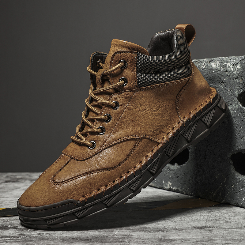 ⏰LAST DAY-70% OFF🛒Men’s Outdoor Leather Boots – Handmade, Arch Support, Lightweight and Non-Slip for Walking & Driving