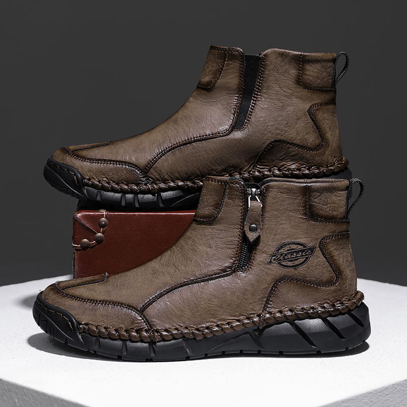 Men's Orthopedic Safety Off-Road Leather Boots - Lightweight ; Round Toe ; Ankle Protection ; Arch Support ; Non-Slip ; Durable for 3 years