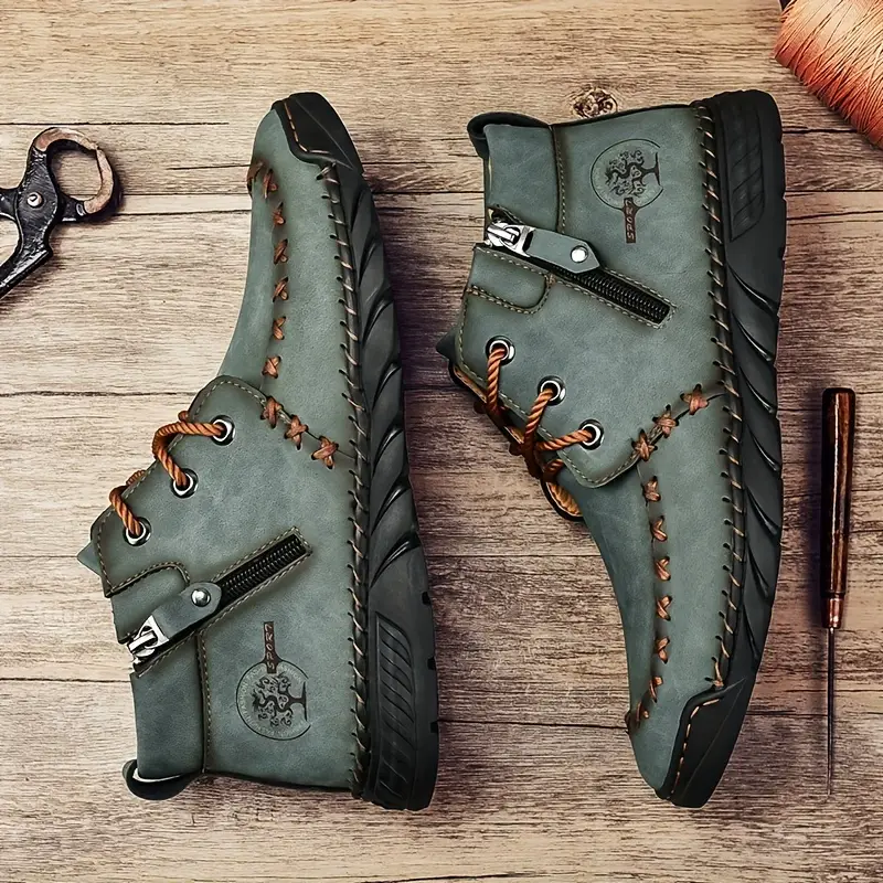 (⏰LAST DAY-50% OFF🛒)Men's Outdoor Comfort Leather Hand-sewn Zipper Boots Non-slip Durable Driving Boots