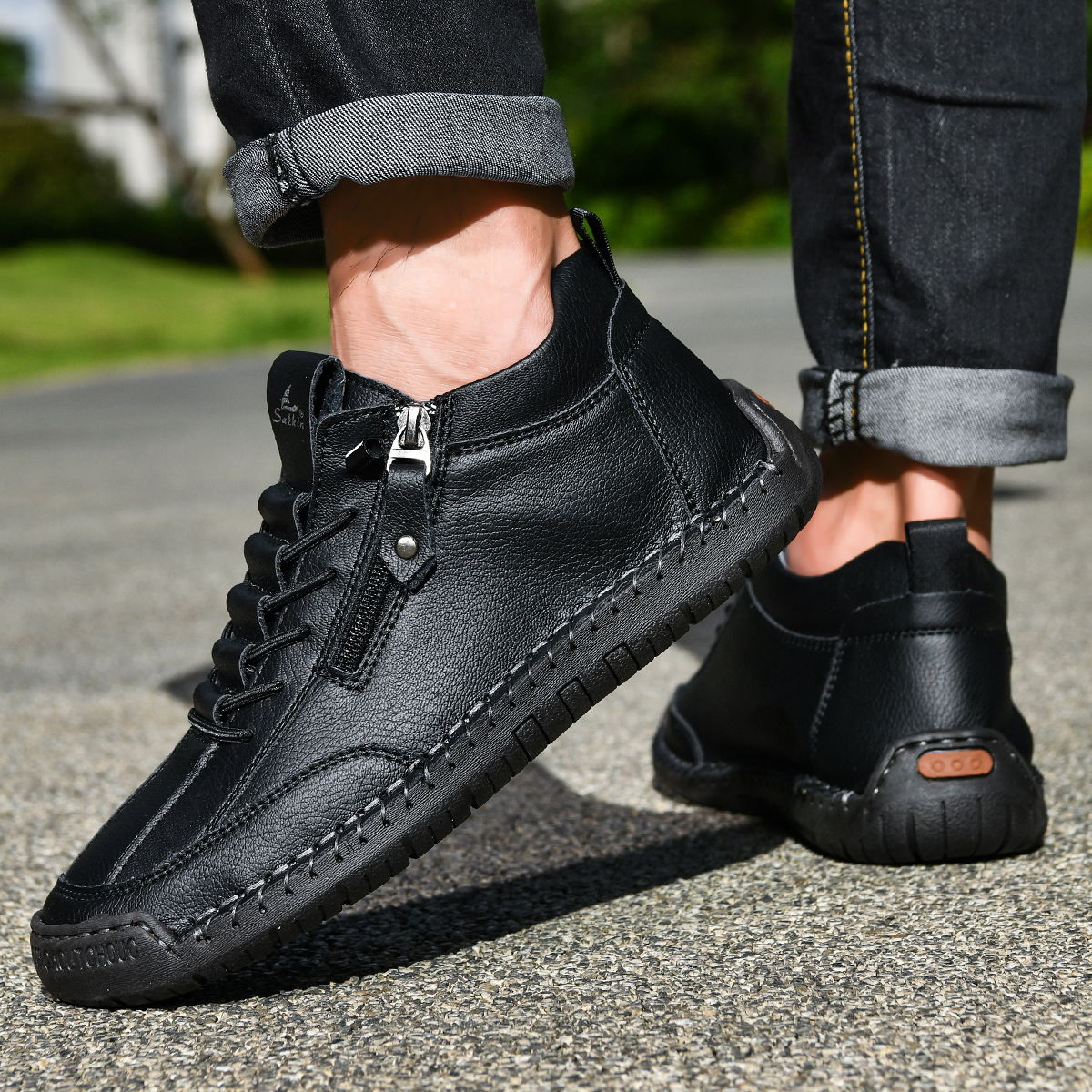 Waterproof Work Boots for Men | Pull-On Leather | Mud-Oil-Proof 