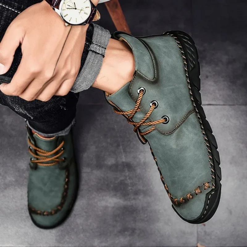 (⏰LAST DAY-50% OFF🛒)Men's Outdoor Comfort Leather Hand-sewn Zipper Boots Non-slip Durable Driving Boots