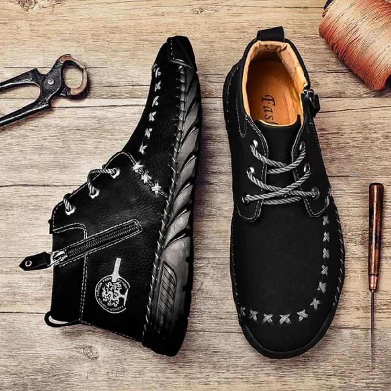 (⏰LAST DAY-50% OFF🛒)Men's Outdoor Comfort Leather Hand-sewn Zipper Boots Non-slip Durable Driving Boots