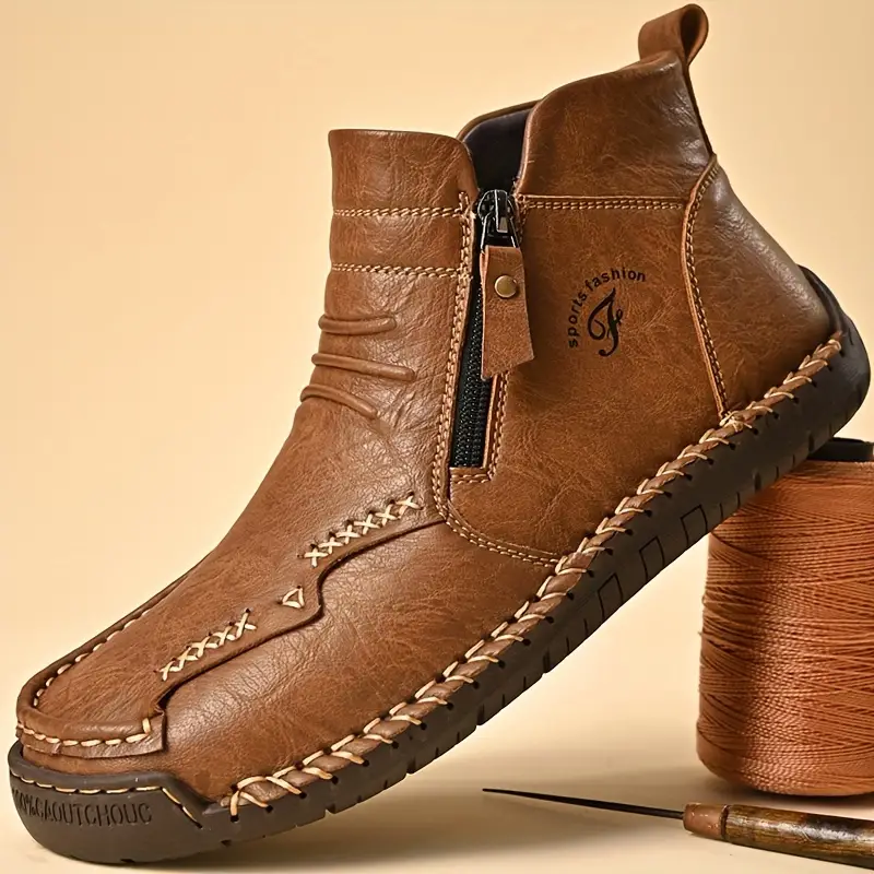 💥Last day deals💥Mens Everyday Leather Zipper Arch Support Non-Slip Boots