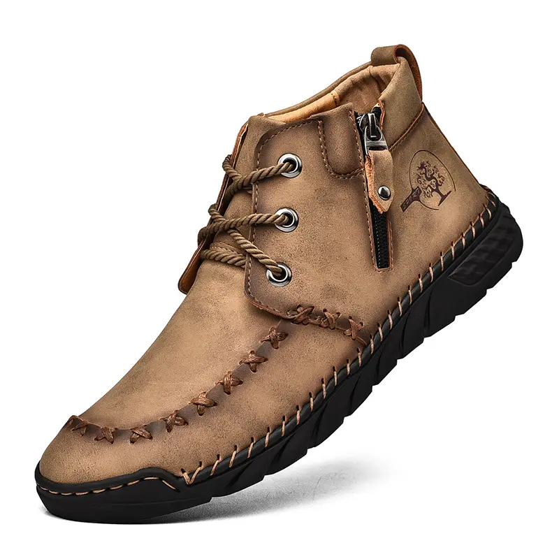 (⏰LAST DAY-50% OFF🛒)Men's Outdoor Comfort Leather Hand-sewn Zipper Boots Non-slip Durable Driving Boots