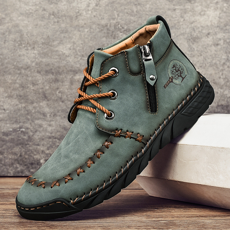 (⏰LAST DAY-50% OFF🛒)Men's Outdoor Comfort Leather Hand-sewn Zipper Boots Non-slip Durable Driving Boots