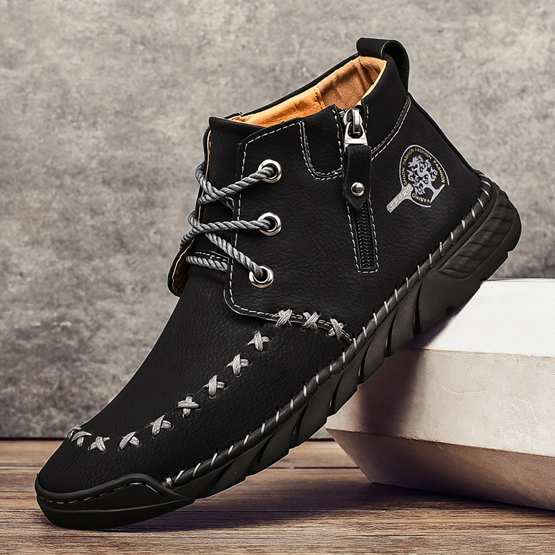 (⏰LAST DAY-50% OFF🛒)Men's Outdoor Comfort Leather Hand-sewn Zipper Boots Non-slip Durable Driving Boots