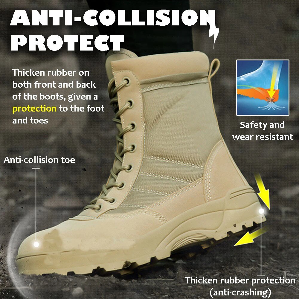 CushyGait Men Waterproof Steel Toe Work Boots Non-Slip Hiking Boots Tactical Boots